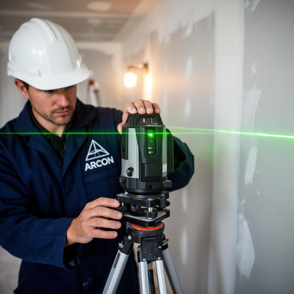 Conferência de nível com laser pela equipe ARCON